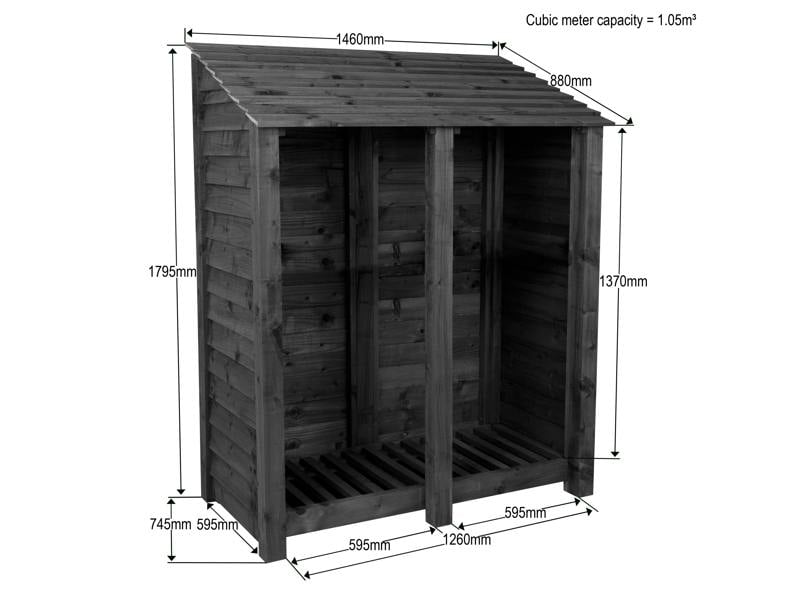 Arbor Garden Solutions Slatted Wooden Log Store W-146cm, H-126cm or 180cm, D-88cm - Brown Finish
