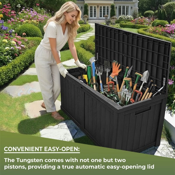 Homeology TUNGSTEN 450 Litre 119 Gallon Waterproof Extra Large Lockable Easy-Open Garden Storage Box in Black