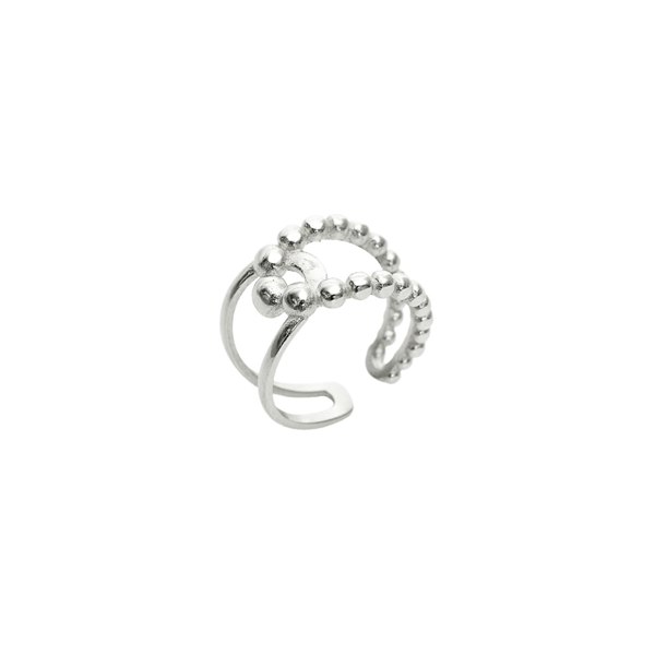 Spero London Beaded Intercepting Circle Sterling Silver Adjustable Ring