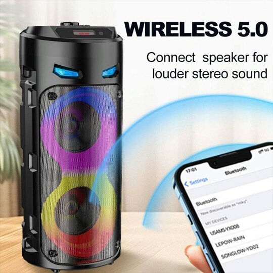 Havendro Portable Bluetooth Party Speaker Heavy Bass Subwoofer with Mic LED Light