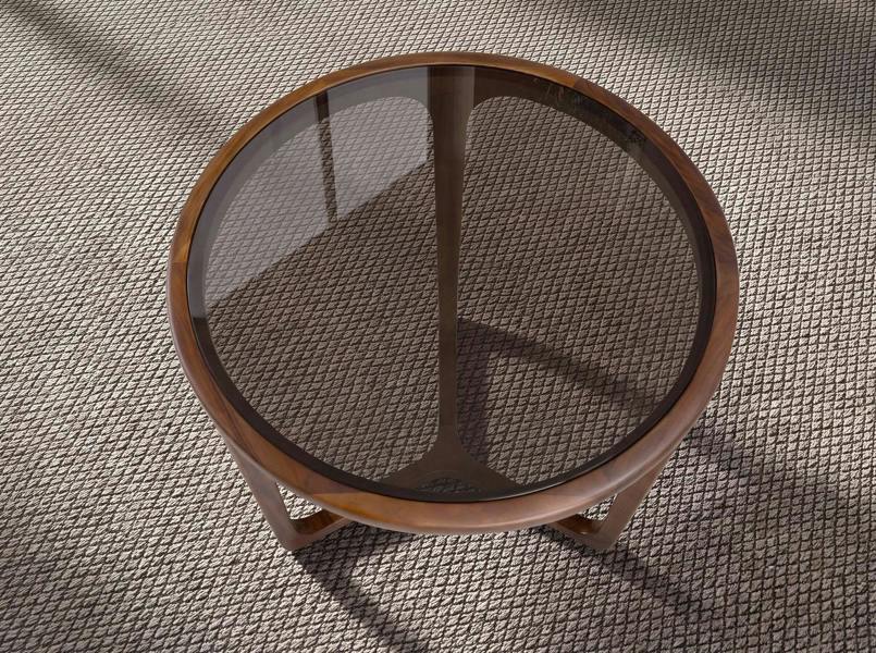 Angel Cerdá Round Brown Smoked Glass and Walnut Side Table 2155