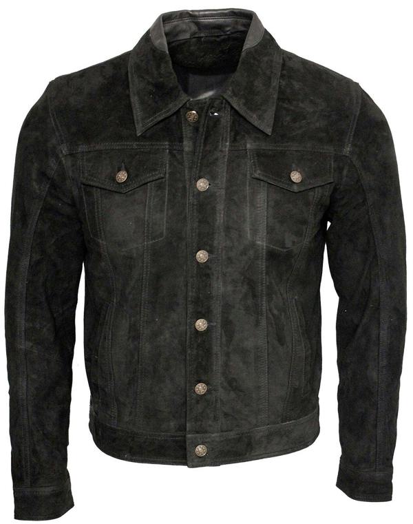 Infinity Leather Mens Trucker Classic Suede Leather Shirt Jeans Jacket