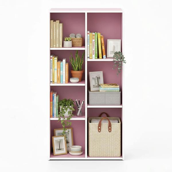 WALPLUS Reed 7-Cube Reversible Open Shelf, White/Pink | Premium Home Interior Decoration