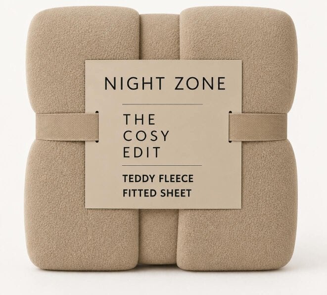 Night Zone Teddy Fleece Fitted Sheet 30cm Deep – Extra Deep Warm Teddy Bear Bedding - Beige