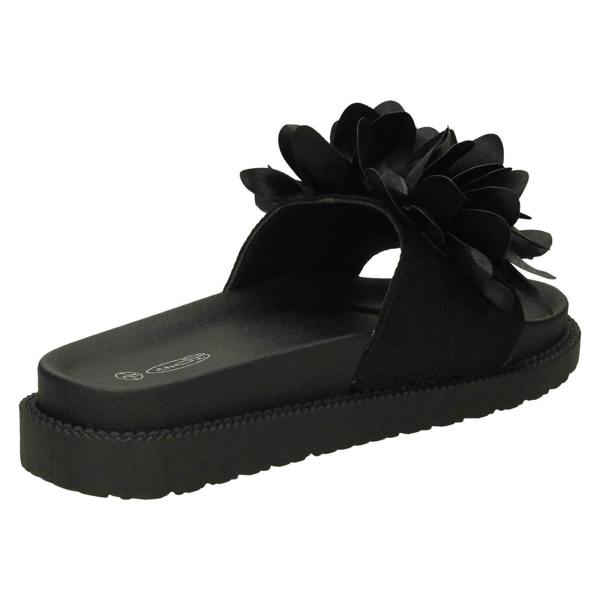 Spot On Ladies Spot On Flower Ruffle Vamp Sliders F10899