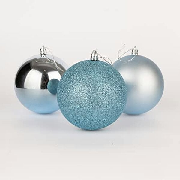 Shatchi Light Blue Christmas Baubles Pack Sizes, Shatterproof 10cm Tree Decorations with Mixed Finishes