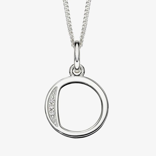 T. H. Baker Sterling Silver Cubic Zirconia Initial "O" Pendant Necklace P4737CO