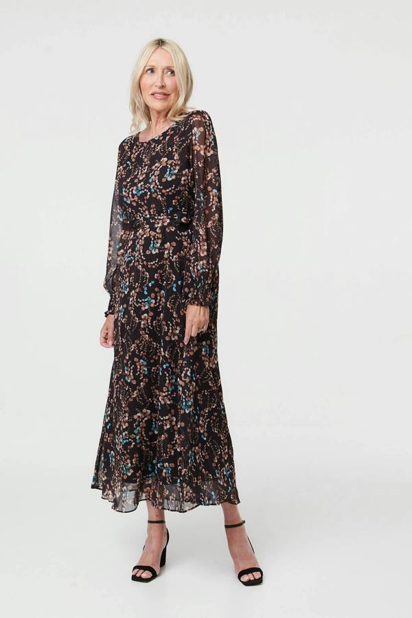 Brown | Floral Semi Sheer Layer Maxi Dress
