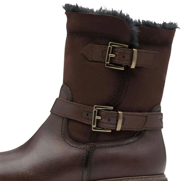 Tamaris Womens Winter Mocca Brown Leather Buckle Zip Biker Ankle Boots