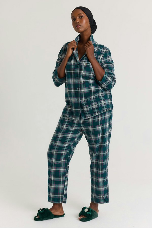 Plaid Long Pyjama Set in Green - Pajamas