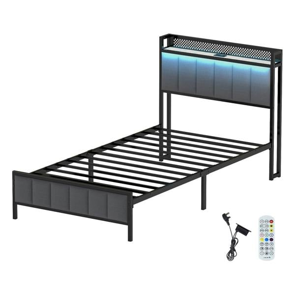 Levede Single Bed Frame LED Lights Headboard USB Charge Metal Mattress Platform