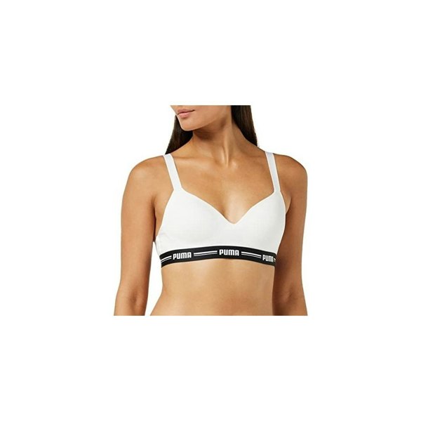 Puma Striped Logo Padded Bra Top, White