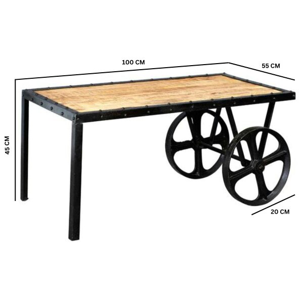 Wyld Haus Toivakka Industrial Reclaimed Wood and Metal Coffee Table with Wheels