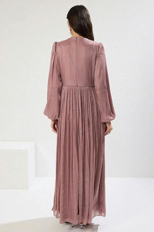 WOVCOR Belted Glittery Lined Chiffon Dress