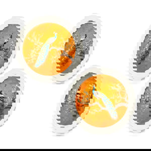 Exceptional Art Peacocks In Saffron Garden - Oxford Strong White Round Frame