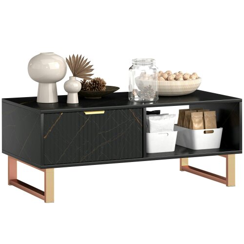 Wyld Haus Neva Wooden Black Marble Effect Coffee Table With Integrated Storage