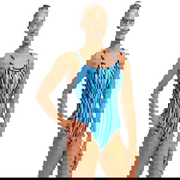 Funkita Lane Lines Diamond Back swimsuit in blue and green stripes