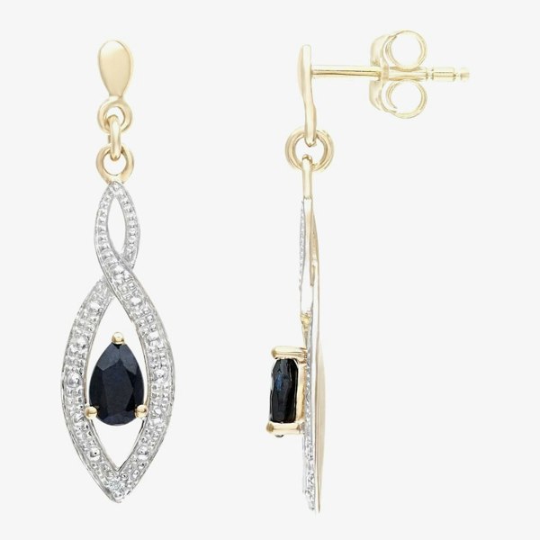T. H. Baker 9ct Yellow Gold Sapphire & Diamond Twist Dropper Earrings PE03459Y SA