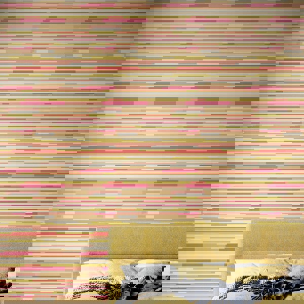 Hoopla Walls Horizontal Stripe - Pink & Green 10m Wallpaper