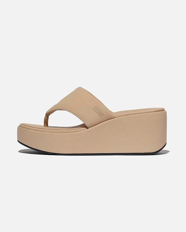FitFlop PlatFForms Womens Wedge Toe-Post Sandals - Classic Beige B41 - CHO - Designer Womens Sandals