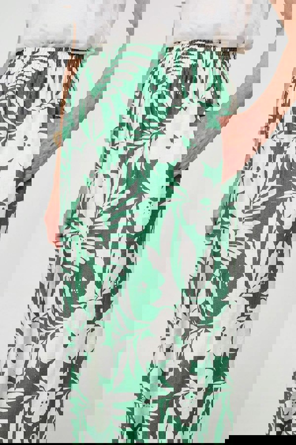 Green | Tropical Floral Wide Leg Trousers
