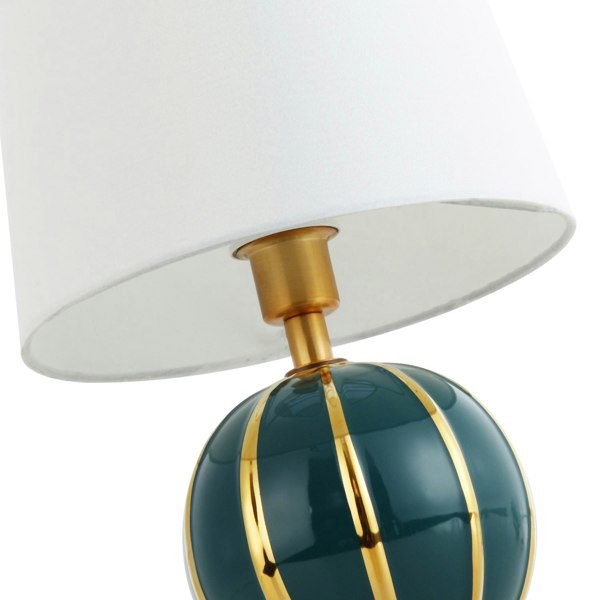 Classic Dark Teal Gloss Ceramic Spherical Table Lamp with Polished Gold Stripes Image 3