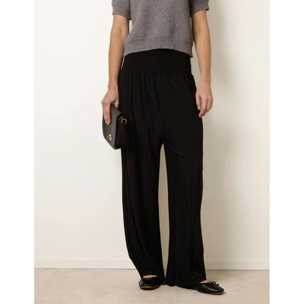 Blue Vanilla Shirred Waist Pleated Wide Leg Trousers