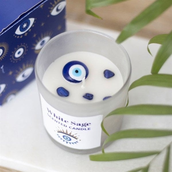 Serano All Seeing Eye White Sage Crystal Chip Protection Candle