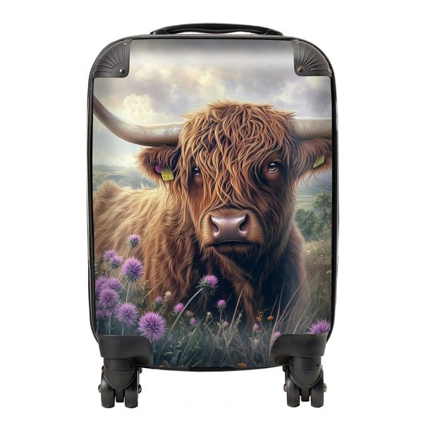 Warren Reed Scottish Thistle And Highland Cow Suitcase