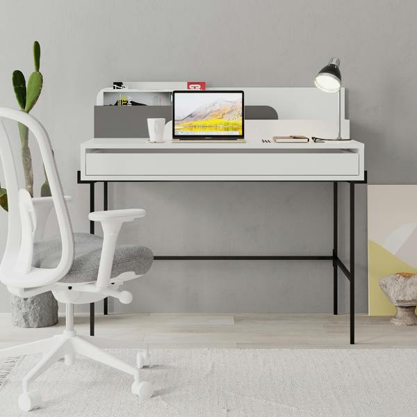 Decortie Leila Modern Desk White Anthracite Grey Multipurpose Study Modern Desk Width 110cm