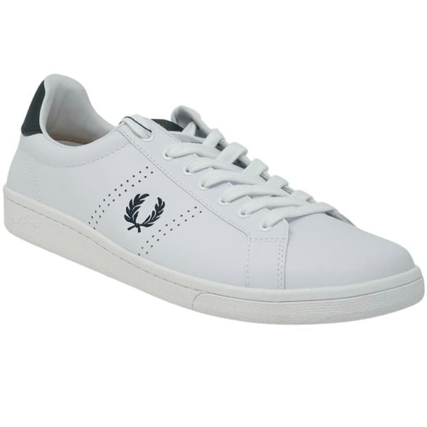 Fred Perry Black Heel Leather Trainers - White