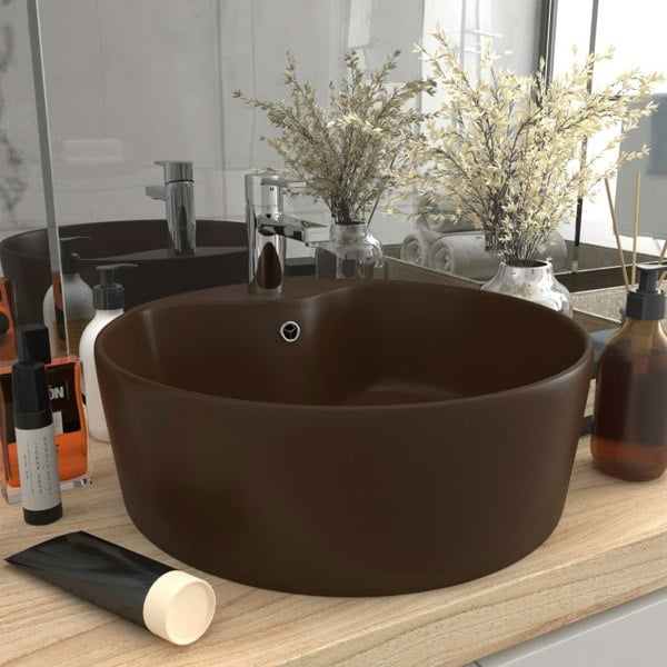 Berkfield Luxury Wash Basin with Overflow Matt Dark Brown 36x13 cm Ceramic