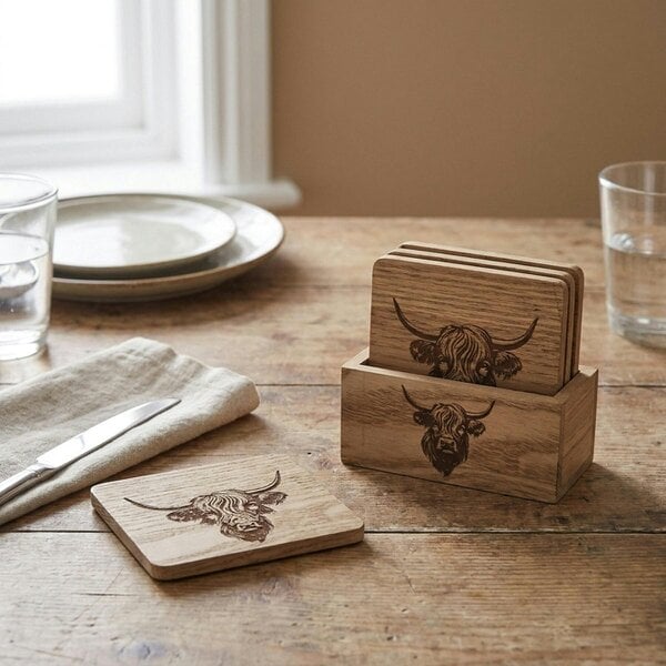 Garden Greatness Highland Cow Printed Coasters Set