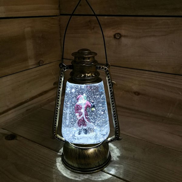 Samuel Alexander 24cm Christmas Water Spinner Antique Gold Effect Hurricane Lantern Style  with Santa Scene
