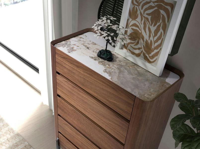 Angel Cerdá Walnut and metallic dark steel chiffonier with porcelain marble top 7153