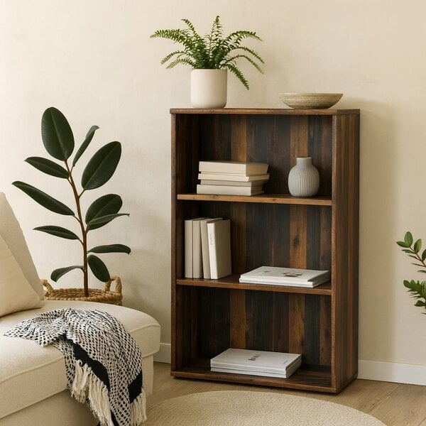 Wyld Haus Bucharest Tall Wide 2 Shelf Vintage Oak Wooden Bookcase