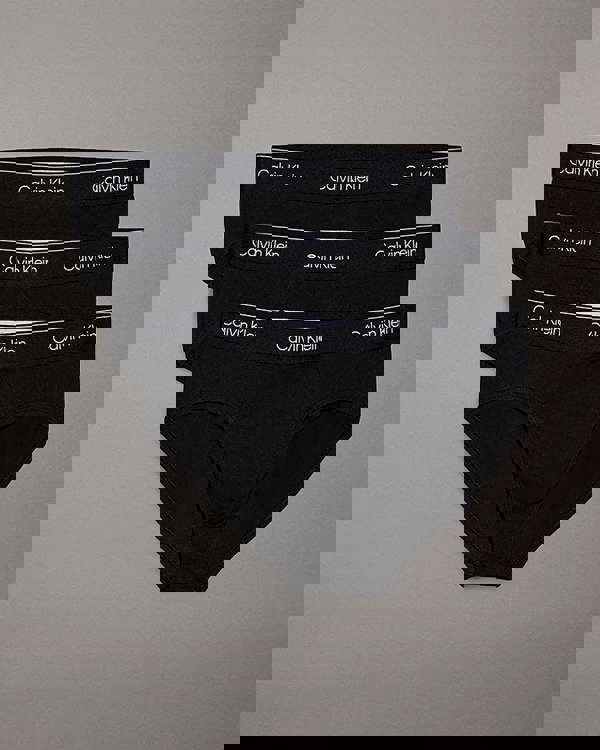 Calvin Klein 3 Pack Icon Cotton Stretch Mens Hip Briefs - Black with Black WB