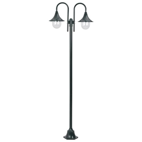 Berkfield Garden Post Light E27 220 cm Aluminium 2-Lantern Dark Green