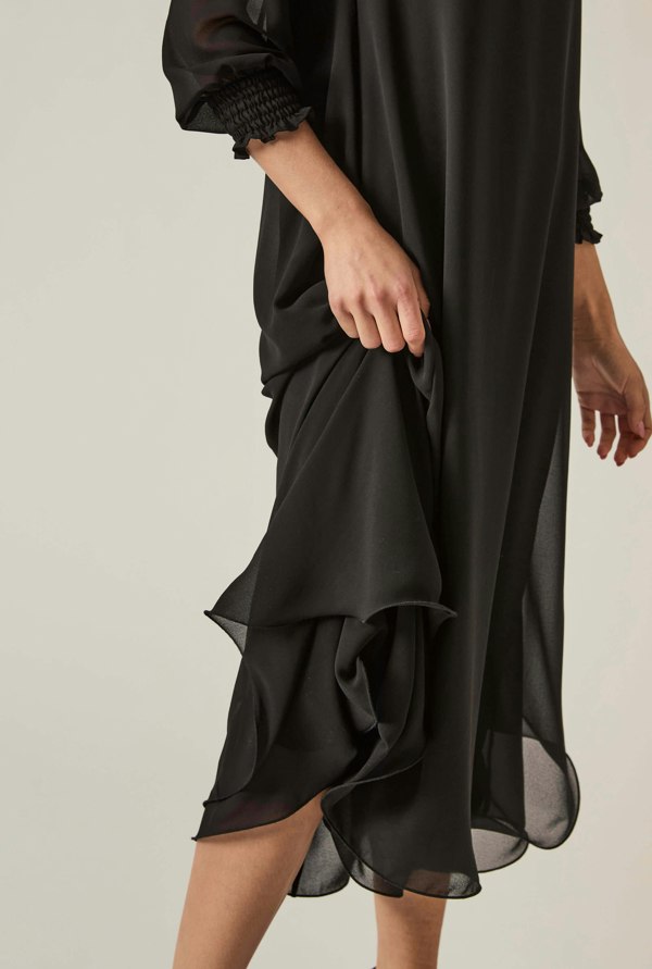 James Lakeland Maxi Wave Hem Black Dress