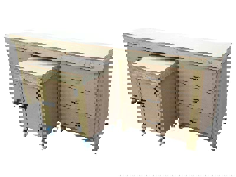 Wooden MDF Top Workbench (V.5) – Sturdy Workstation with Drawers and Functional Lockable Cupboard, Ideal for Garages, Workshops, and Studios.
