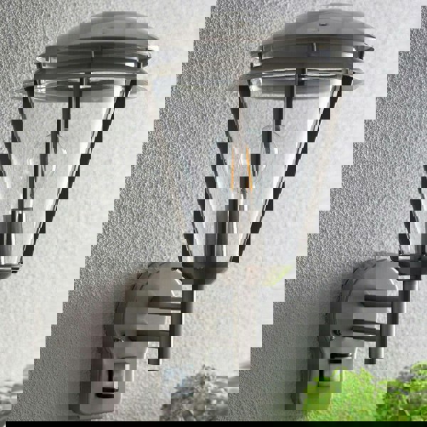 2 PACK IP44 Outdoor Wall Lamp Brushed Steel Modern PIR Lantern Porch Curve Light Loops