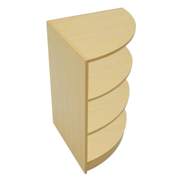 Astro LED Shop Counter Set in maple finish, featuring four curved shelves for display, ideal for retail environments