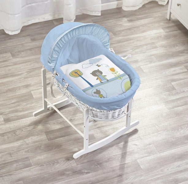 Kinder Valley Tiny Ted Blue White Wicker Moses Basket