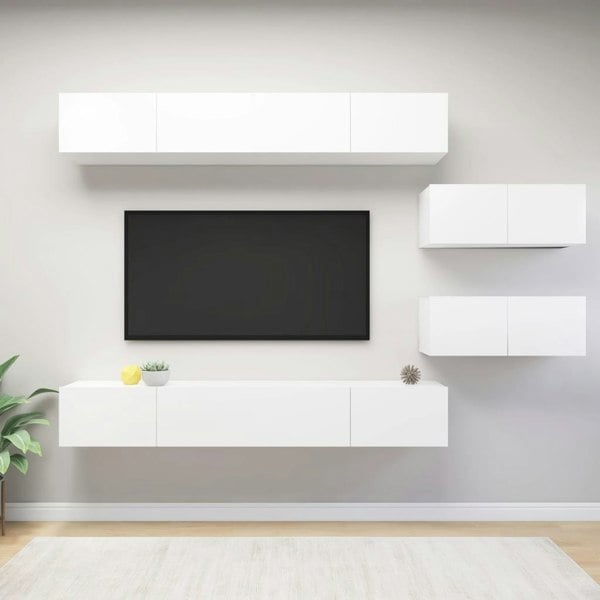 Berkfield 6 Piece TV Cabinet Set White Engineered Wood