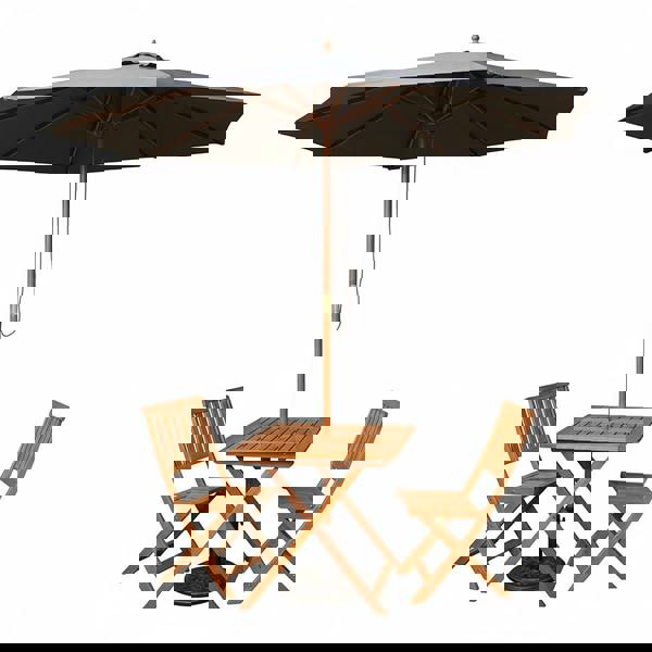 Samuel Alexander Outdoor 2 Person Folding Wooden Garden Dining Table Chairs Grey Parasol and Base Set