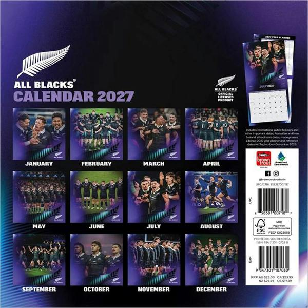 All Blacks Calendar 2027, Wall Calendars, Month To View, Sports, Gift