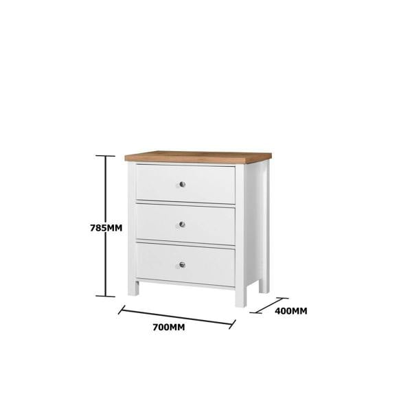 Timber Art Design Astbury 3 Drawer Bedroom Cabinet Chest of Drawers White and Oak