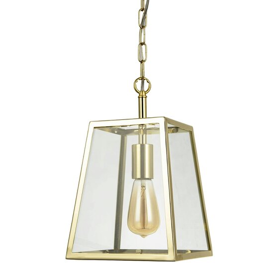 Happy Homewares Classic Lantern Pendant Lamp in Polished Gold with Clear Glass Sides