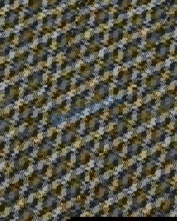 Lambretta Mens Check Classic Mod Ska Casual Smart Polo, close-up of green, black, and white checkered fabric with Lambretta logo.