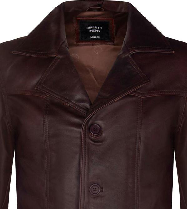 Infinity Leather Men’s Brown Vintage Trench Style Leather Coat-Macau
